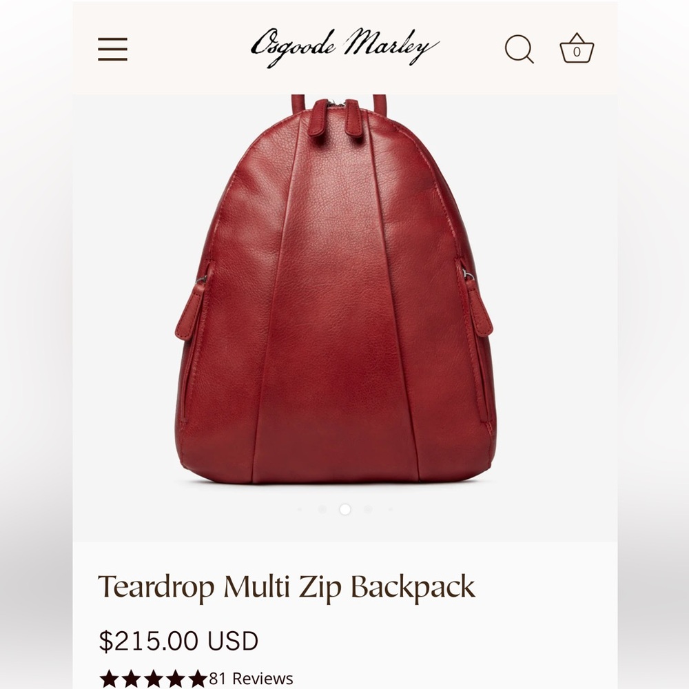 Osgoode Marley Teardrop Multi Zip Brandy Leather Backpack